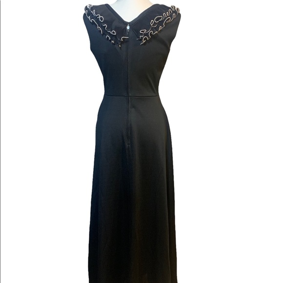 Vintage Black Dress with Pearl Lined Ruffles - Picture 3 of 13